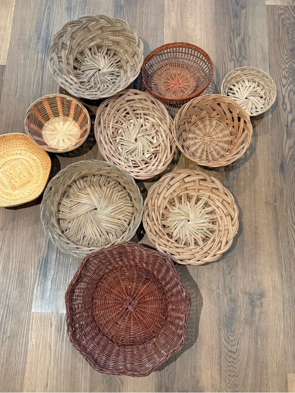 Handwoven Natural Wicker Basket Set - Assorted Tan and Brown